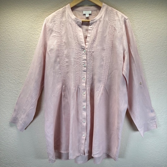 J Jill Love Linen Pintucked  Linen Tunic Top Coastal Minimalist Lagenlook Beach - Picture 13 of 13
